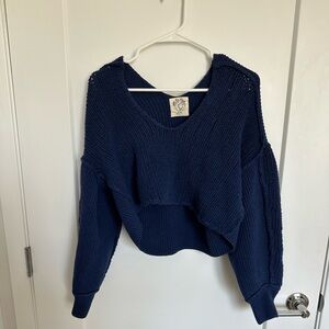Free People Blue Cropped Sweater